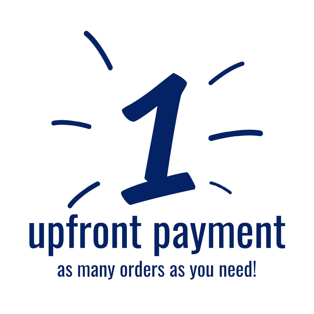 One upfront payment, as many orders as you need